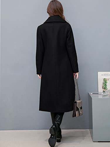 Hacikis Womens Elegant Wool Blend Peacoat Notch Lapel Single Breasted Long Sleeve Winter Warm Overcoat Trench Coats Black L #TOP4
