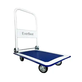 Welbuilt 150Kg Portable Folding Metal Hand Platform Trolley for Material Handling | 2-Year Warranty | Industrial Dolly Cart with 360 degree Rotating Wheels for Home & Warehouse Use (Blue)