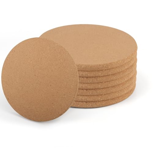 Vaskula 8 Piezas Salvamanteles Redondo de Corcho 18,3cm de Diámetro Posavasos Corcho 1cm de Grosor Posavasos Antideslizantes Resistente Al Calor Protector Sartenes para Hervidores Ollas y Sartenes