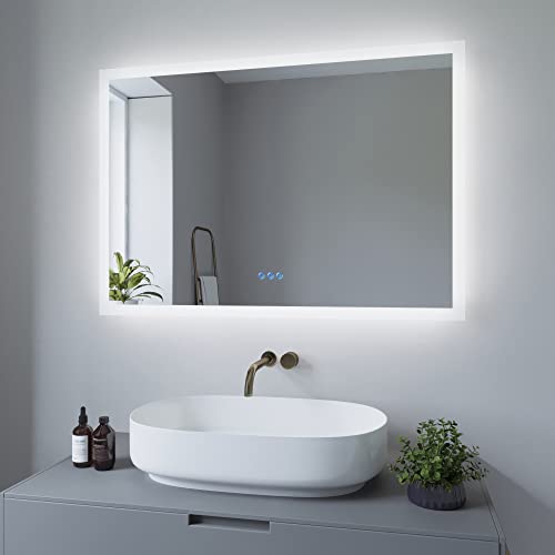 Miroir de Salle de Bain avec LED, Miroir cosmétique Mural 100x70cm ECHOS | Anti-buée Blanc Froid...