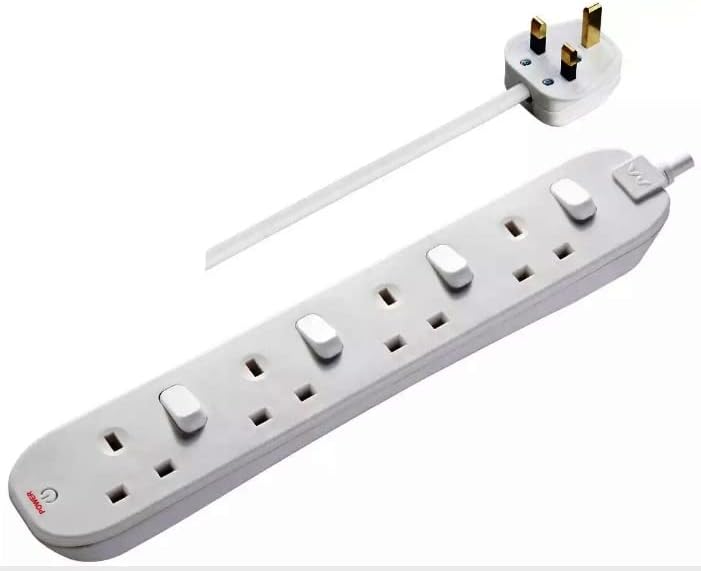 Masterplug 4 Gang Individually Switched Extension Socket Lead, 1m Cable, 10 Amp, UK 3 Pin Plug