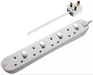Masterplug 4 Gang Individually Switched Extension Socket Lead, 1m Cable, 10 Amp, UK 3 Pin Plug