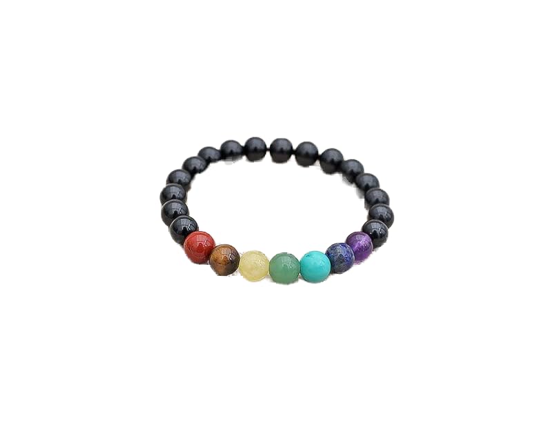 Bracelet 7 chakras tourmaline noire élastique pour le yoga