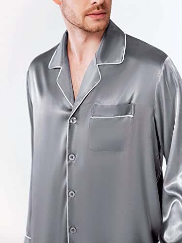 SIORO Mens Silk Satin Pajama Set Long Sleeve Sleepwear Button Down PJ Set with Pocket Loungewear M-XXL4