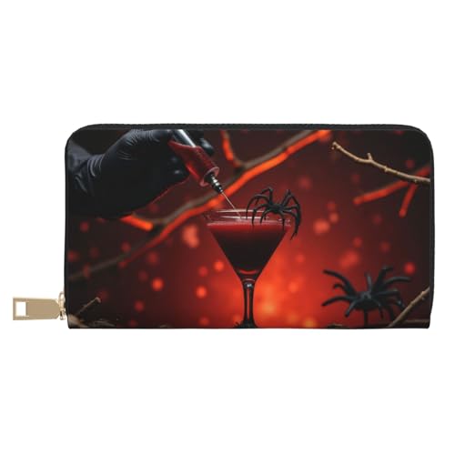 Gothic Red Spider Cocktail Print Wallet Women, Leather Bifold Multi Card Wallet, Long Purse Women's Wallets