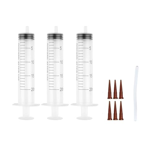 Juego de 3 jeringas de 20 ml con tubo de aguja para alimentación de mascotas, limpieza de cabezales de impresión, tinta para alimentación, dispensación y riego.