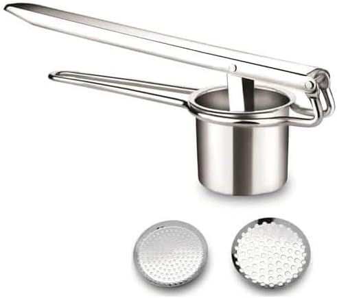 Large 15oz Potato Ricer Masher, Heavy Duty Stainless Steel Vegetable, Fruits Potato Masher and Ricer with 2 Interchangeable Disc kitchen Tool, Press and Mash Kitchen Gadget For Perfect Mashed Potatoes