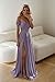 IIF Satin Bridesmaid Dresses for Wedding Off The Shoulder Prom Dresses Long Formal Evening Gown with Slit Silver US Size 8 IIF006