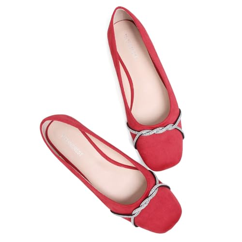 Image of TN TANGNEST Womens Casual Flats Chain Ballet Flats | Fashion Pointed Toe Rhinestone Flats, Comfort Slip On Dress Shoes for Business Work Office Wedding Party