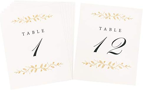 Wedding Table Numbers | Elegant 1-12 Double Sided Pearl White and Gold Table Numbers on Heavy Cardstock with Pearlescent Finish | Includes Mr and Mrs Table Cards and 2 Reserved Table Cards