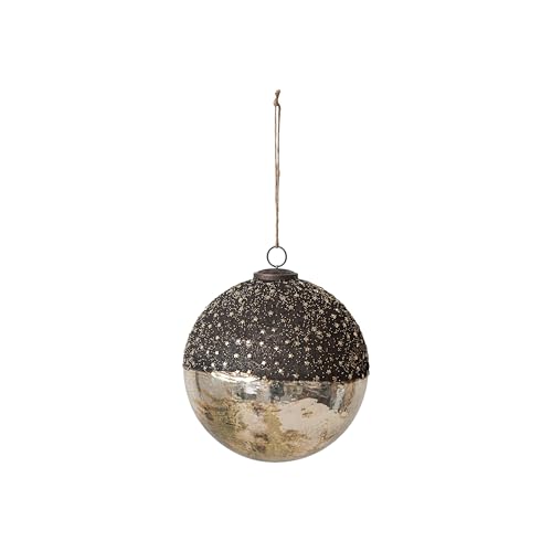 Creative Co-Op Large Round Mercury Glass Ball Ornament with Stars, Dipped Bronze and Silver Finish