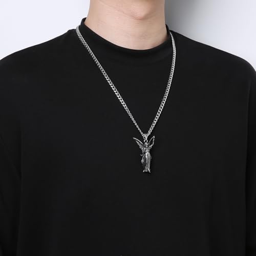 HZMAN Angel Necklace for Men Women Retro Stainless Steel Guardian Angel Pendant Necklace Amulet Jewelry Gift2