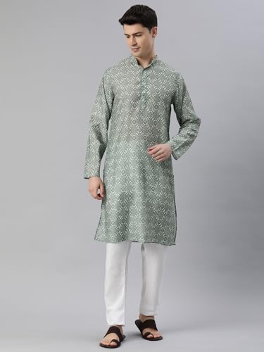 Image of Majestic Man Men's Cotton Blend Regular Fit Casual Ethnic Motifs Abstract Printed Kurta