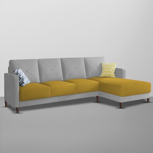 Image of Baloney RHS 6 Seater L Shape Sofa Set for Living Room (Yellow Grey Fabric) Premium Fabric Sofa