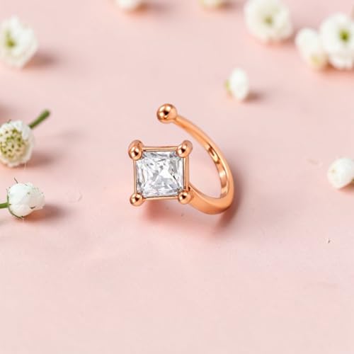 Image of Nilu's Collection Rose Gold American Diamond Non Piercing Nose Pin for Women | Elegant Flower Nose Stud | Minimal Clip-On Nose pin | Anti-Allergy | Anti-Tarnish | Office Wear | Daily Wear | office Wear | Non Piercing