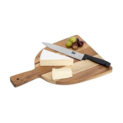 American Atelier Acacia Wood Cheese Board | Wooden Cutting Board & Serving Tray w/ Paddle Handle for Charcuterie, Meats, Breads & Veggies | Hostess Gift for Home & Kitchen | Rectangle, 15”x11”x.63” Cover