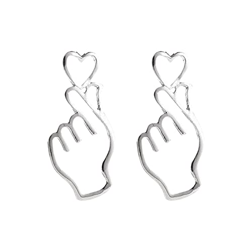 2023 New Finger Heart Stud Earrings Minimalist Earrings Stud Jewelry Dainty Hollow Hand and Love Pendant Earrings Cute Silver Jewelry Stud Hot Tassel Earrings (Silver, One Size)