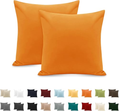 Taie Oreiller 100% Coton 65x65cm 2PCS, Taie d'oreiller Rectangulaire Puro Coton Jersey 120GSM - Housse de Coussin Résistant et Hypoallergénique Orange