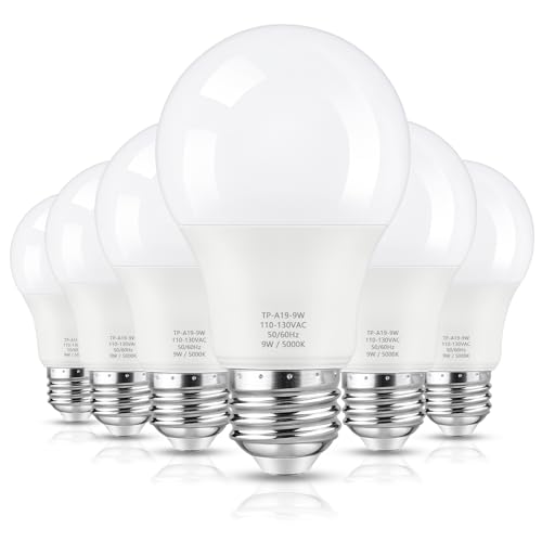 Maylaywood A19 LED Light Bulb, 60 Watt Equivalent LED Bulbs, 5000K Daylight White, 850LM, E26 Base, Non-Dimmable, 9W Bright White, 6-Pack