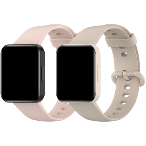 CyuCyu Ersatzarmband Kompatibel mit Xiaomi Redmi Watch 2 Lite Armband Silikon Sportarmband für Damen Herren [2er Set] Rosa Beige
