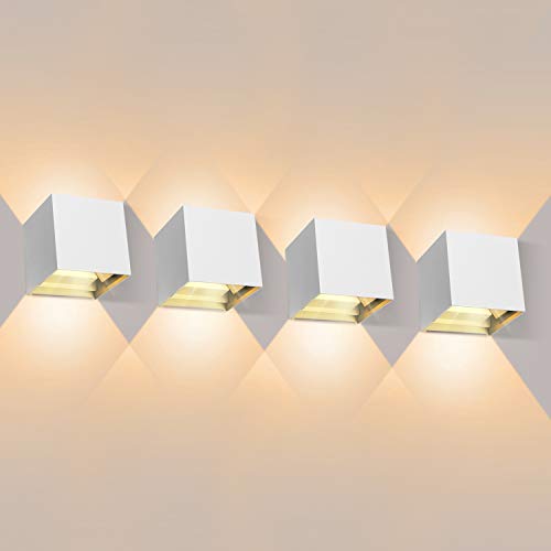 4 Pièces Applique Murale LED Exterieur 12W Appliques Murales Interieur 3000K Blanc Chaud Design Etanche IP65