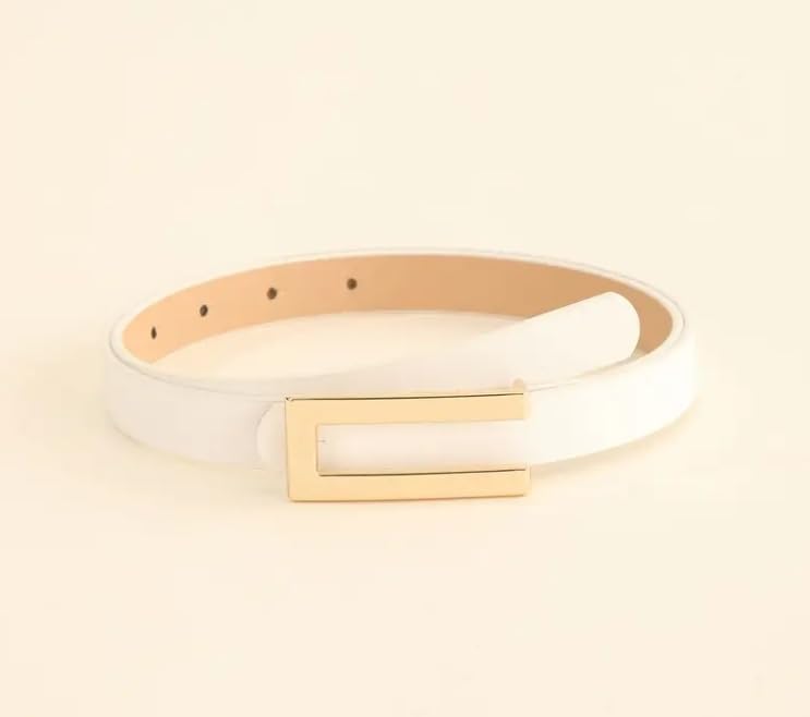 Women’s Slim Leather Belt with Gold Rectangular Buckle Adjustable Waist Design for Dresses Jeans Skirts Outfits-image-23