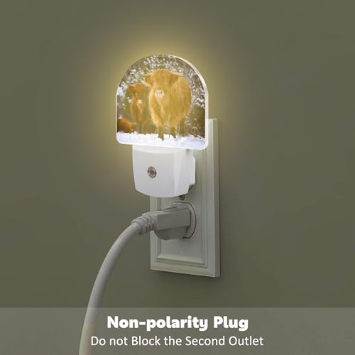 Image of Highland Cow Night Light for Kids, Winter Wild Animals Night Light Plug in with Dusk to Dawn Sensor, 0.5w Energy Saving Sleep Friendly Nightlight for Hallway Stairway Kitchen Bedroom