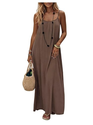 Image of SHENHE Women's Open Back Spaghetti Strap Beach Maxi Dress Loose Flowy Vacation Sundress
