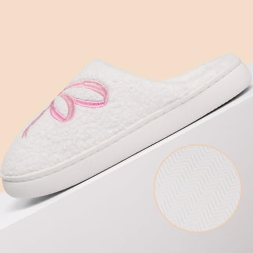 Cute Embroidered Bow Slippers Women Winter Warm Indoor House Shoes Ribbon Towel Embroidery Cozy Plush Memory Foam Multiple Bow Styles2