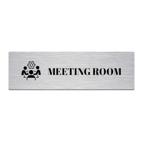Image of Brushed Silver PVC Office Sign with Double-Sided Tape | Durable 10x3 Inch Signage for Clinics, Malls, Gyms & Hospitals - Available in Silver & Gold (Brushed Silver, Meeting Room)