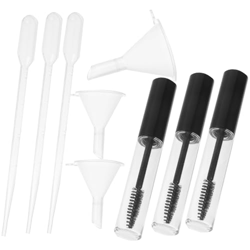 CORHAD 3 Piezas Tubos Vacíos de Máscara con Varita para Pestañas Embudos Plásticos y Pipetas de Transferencia para Aceite de Ricino Envases Transparentes Reutilizables