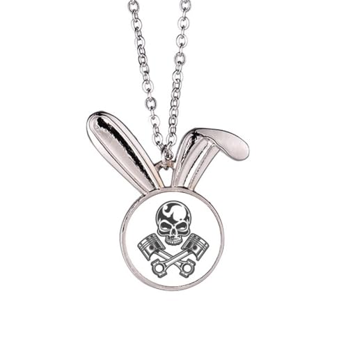 Collier lapin squelette moto au style biker gothique unique