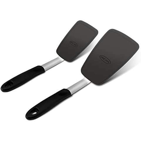 Unicook 2 Pack Flexible Silicone Spatula, Turner, 600F Heat Resistant, Ideal for Flipping Eggs, Burgers, Crepes and More, Black Cover