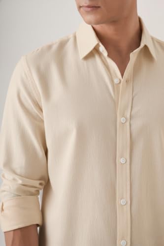 Image of CRYSTAL SKY Men Airy Linen Cotton Shirt Regular Fit Full Sleeves Solid Formal Shirt Stylish Daily Casual Office Wear