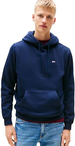 Tommy Jeans Sweat à Capuche Homme Regular Fit Flag Fleece avec Capuche, Bleu (Dark Night Navy), M