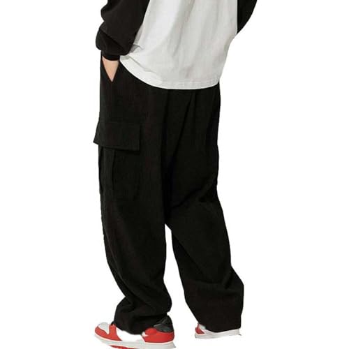 Mens Corduroy Pants with Cargo Pocket Elastic Waist Sweatpants Wide Leg Baggy Slacks Casual Work Streetwear Pants2