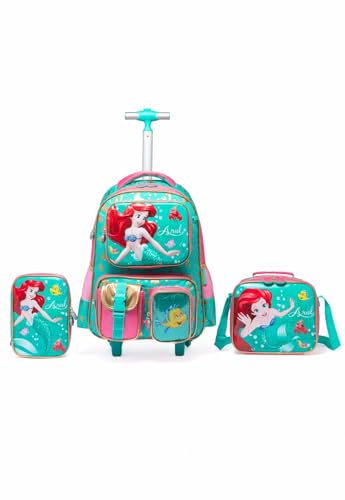 Kit Mochila Rodinha Disney Lancheira Estojo Escolar Ariel