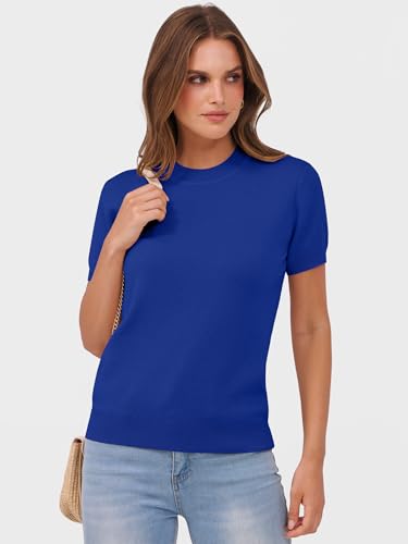 Image of ANRABESS Womens Short Sleeve Sweaters Wool Blend Crew Neck Sweater Shirts Business Casual Work Tops 2026 Summer Outfits