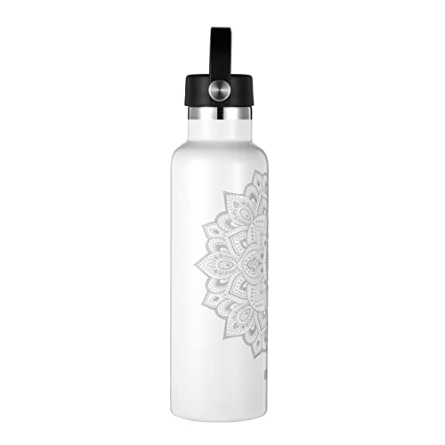 Yoga Design Lab | The Water Bottle | Premium Insulated Durable 18/8 Stainless Steel | Designed To Keep Liquids Cold For 24 Hours And Hot For 12 Hours | 20Oz (500Ml) (Mandala White) #TOP2