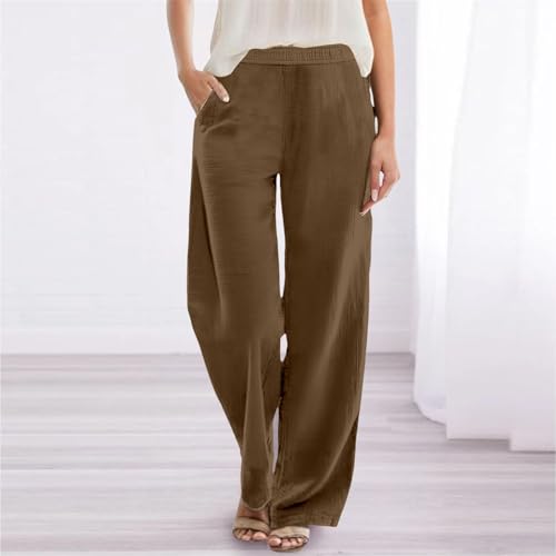 Linen Pants Women Casual Trousers with Pockets Lightweight Fabric Loose Fit Elastic Waist Summer Comfort2