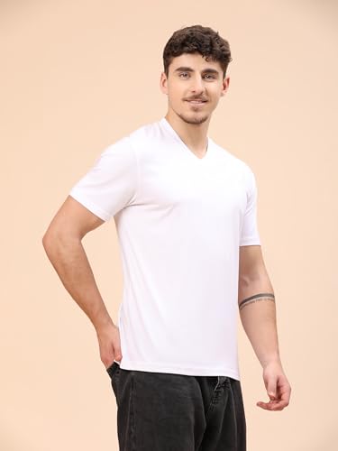 Image of Men's Cotton V-Neck T-Shirt-Soft, Breathable, Plain Solid Casual Tee for Everyday Wear & Layering