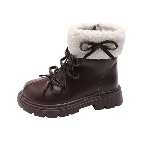 Fashion Big Kids Winter Combat Boots with Fleece Lined Waterproof Warm Side Zipper Comfortable Chunky Snow Shoes