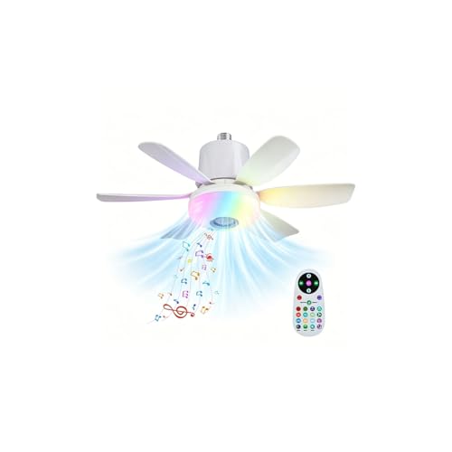 Ventiladores De Techo Con Lámpara Integrada,Led Con Luz RGB Regulable,Ampe Ventilador De Techo E27 Interfaz,Control Remoto Y Altavoz Bluetooth,3 Velocidades 3 Minuter,Ventilador De Lámpara De Techo (A