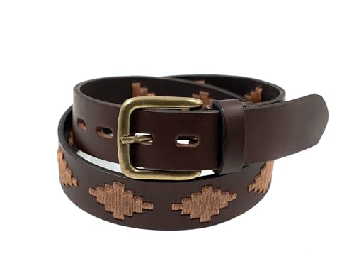 GauchoLife Embroidered Leather Polo Belt – Hand-Stitched Gaucho Style Golf Belt for Men (Brown, 38)