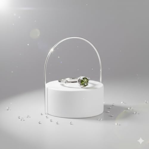 Bague en argent 925 et moldavite verte ronde de 5 mm faite main - 4