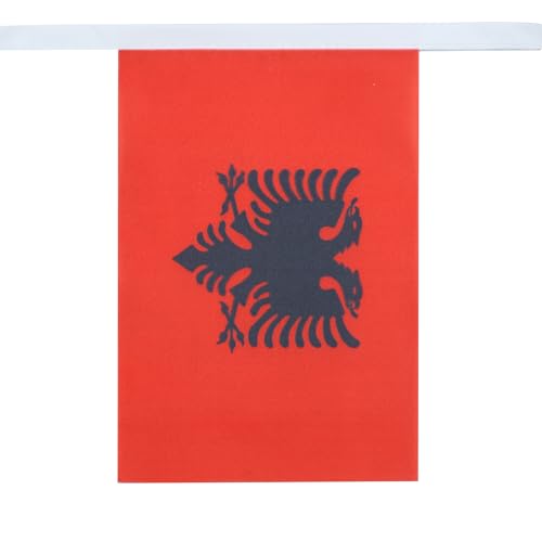 Image of AZ FLAG Albania 6 meters BUNTING Flag 20 flags 9'' x 6'' - Albanian STRING flags 15 x 21 cm