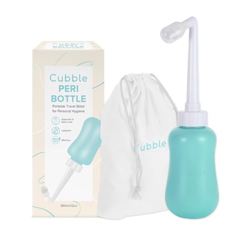 Cubble 360 ml Upside Down Peri Bottle with Washable Storage Bag for Postpartum Care for New Mums, Portable Bidet, Perineal Recovery, Feminine Hygiene Care, Spray Bottle for Toilet and Travel Use