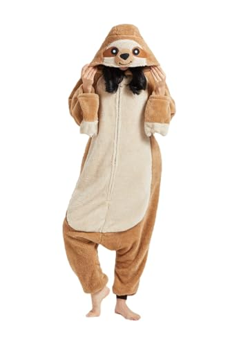 SimZoo Tier-Einteiler-Pyjama für Erwachsene, Herren und Damen, Unisex-Hauskleidung Einteilige Cosplay-Kostüm, Nachtwäsche Sloth L