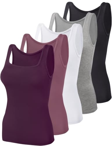 Image of BQTQ 5 Pcs Women's Square Neck Tank Tops Sleeveless Undershirt Basic Tanks