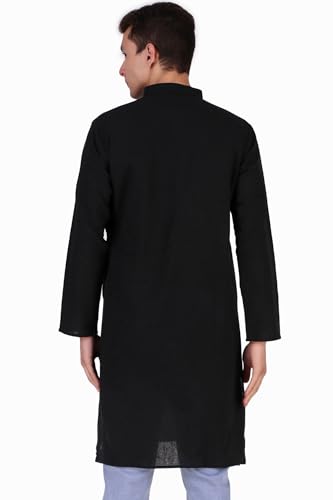 Image of Amazon Brand - Anarva Men's Handloom Cotton Solid Kurta Long Sleeves Straight Knee Length Long Shirt